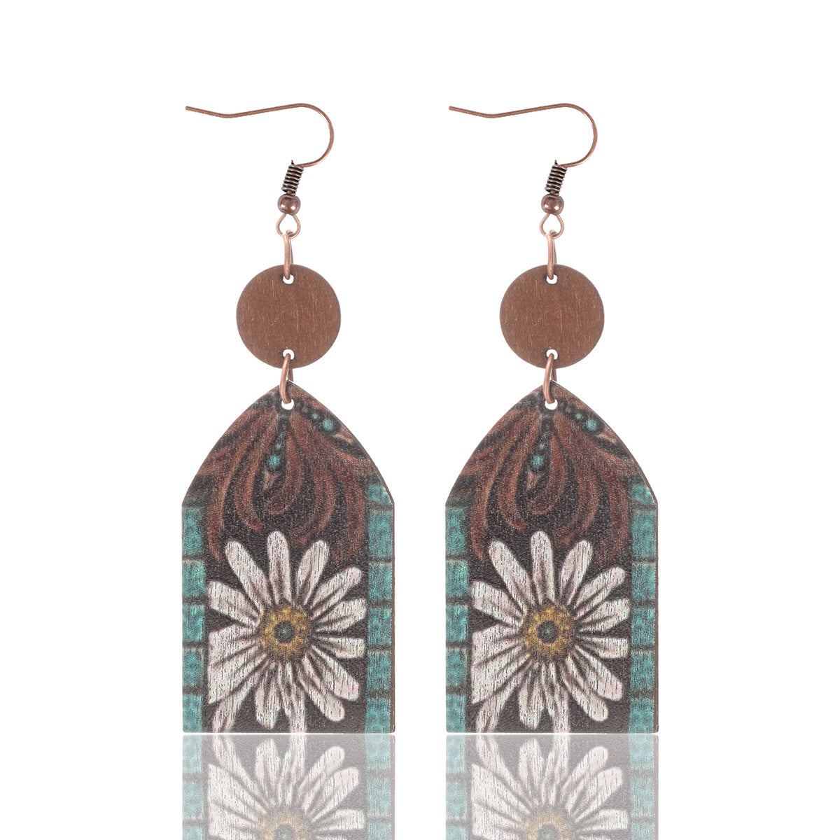 Wholesale Western Style Wooden Bull Head Flower Pattern Earrings